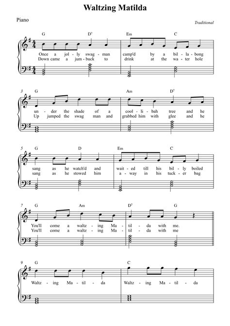 Waltzing Matilda Arr Wesley S SIlva By Traditional Sheet Music For