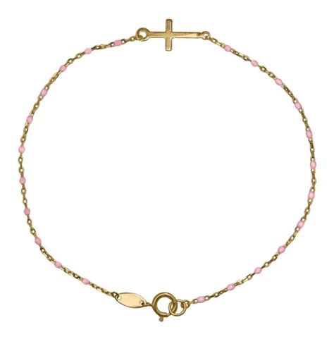 Pulsera Pulso Oro K Cruz Mujer Rosa Esclava Cm Estuche