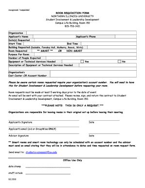 Fillable Online Niu Room Requisition Form No Northern Illinois