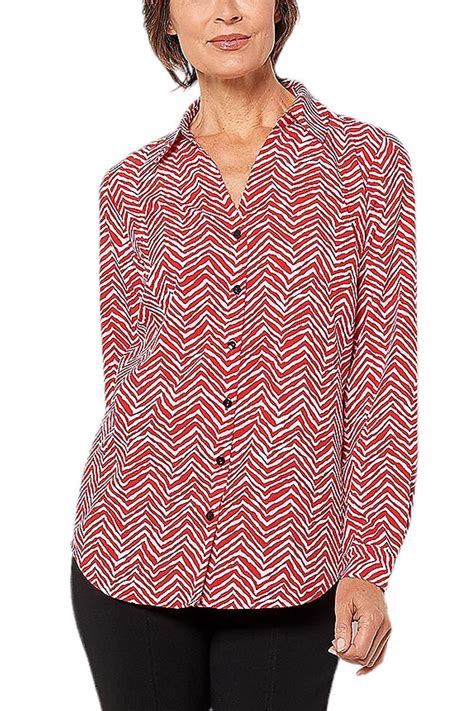 Susan Graver Printed Stretch Woven Y Neck Tunic Red Ebay