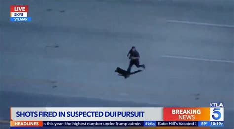 Suspect Sprints Across Los Angeles Freeway Tries To Avoid Being Hit By