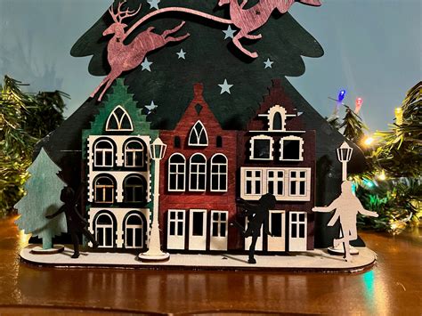 3d Puzzle Lasercut Cut Christmas Ornaments Lamp Night Scene Wooden