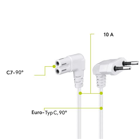 Cable De Alimentacion IEC 320 Acodado C7 Acodado 2 M Blanco