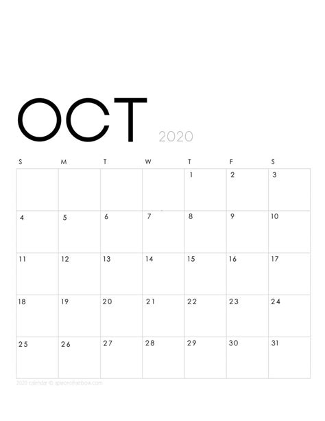 Printable October 2020 Calendar Monthly Planner {2 Designs: Flowers & Modern} - A Piece Of Rainbow