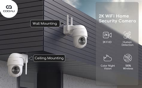 Cooau Security Camera Outdoor Wireless 2k 360° Ptz Camera With Colour Night Vision