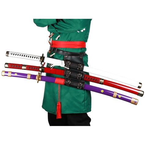 Bamboo Roronoa Zoro Sword 41 Inches With Belt Holder Stand 3 Pieces