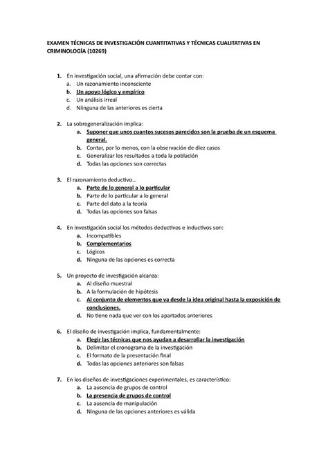 Free Examen Tecnicas De Investigacion Cuantitativas Y Tecnicas