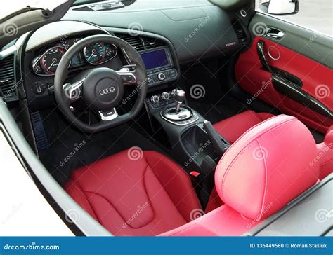 January 23, 2012, Kiev, Ukraine; Interior Audi R8 V10 Spyder. Car Interior Luxury Service. Car ...