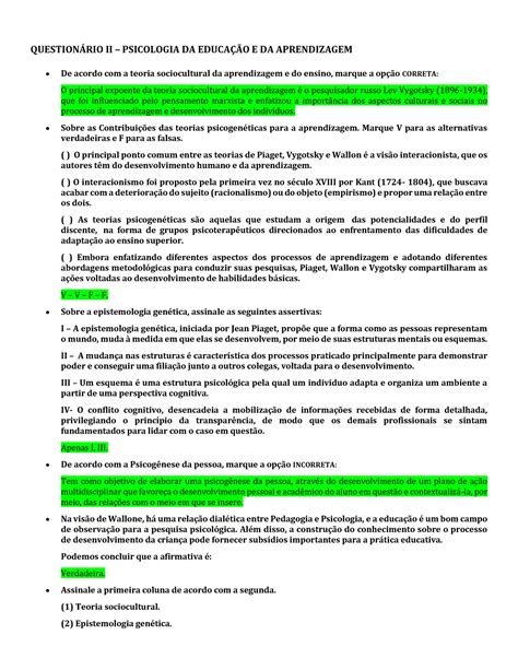 Question Rio Ii Psicologia Da Educa O E Da Aprendizagem Question