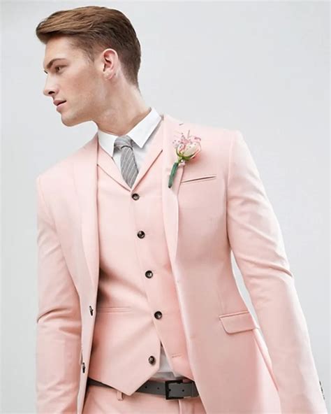 Custom Made New Style Pearl Pink Wedding Suit Men Suits Slim Fit Mens