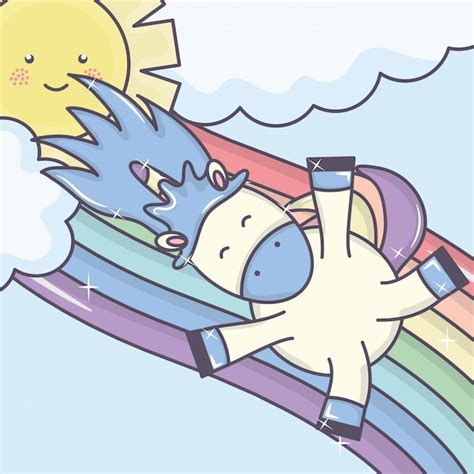 Lindo Adorable Unicornio Con Nubes Y Arcoiris Vector Gratis