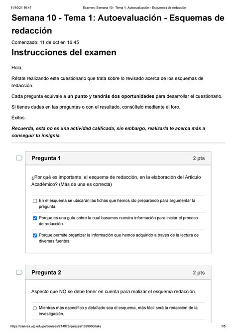 Examen Semana Tema Autoevaluaci N Esquemas De Redacci N