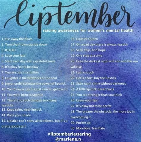 Liptember Women S Mental Health Health And Wellness September