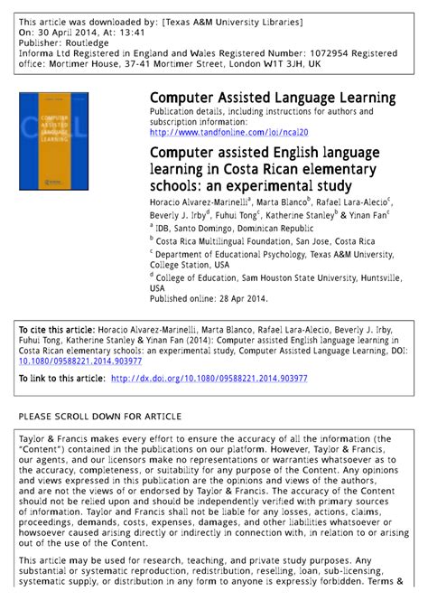 Pdf Computer Assisted English Language Learning In Costa Rican Elementary Schools An