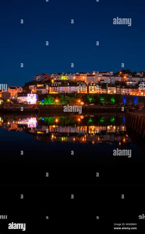 Reflections in Brixham harbour at night, England Stock Photo - Alamy