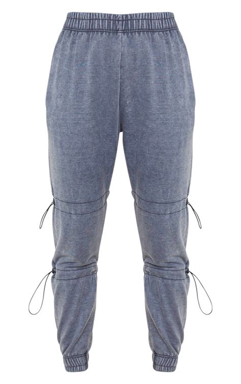 Grey Acid Wash Toggle Detail Ruched Leg Sweatpant Prettylittlething Ca