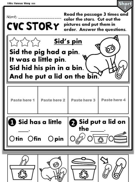 Phonics CVC worksheets story sequence - Mrs Vanessa Wong