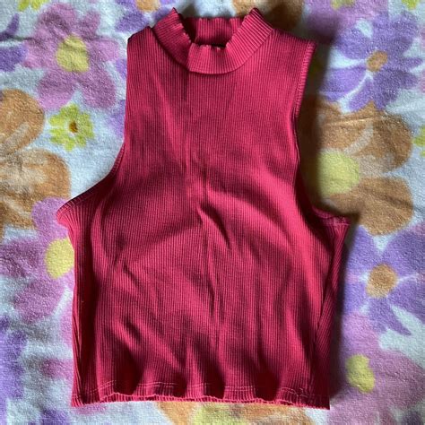 Cropped Turtleneck Hot Pink Shirt Pre Loved And Depop