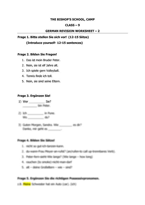 Solution German Class Worksheet Studypool Worksheets Library