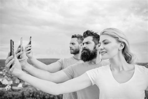 Sharing Selfie On Social Network Best Friends Taking Selfie With