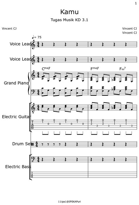 Kamu Sheet Music For Voice Lead Piano Electric Guitar Drum Set