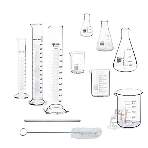 Chemistry Kit Cylinder Beakers And Conical Flask 100 250 500ml With Stirring Rod And Cleaning