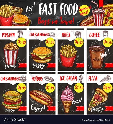 Fast food restaurant menu board template with chalk sketches of ...