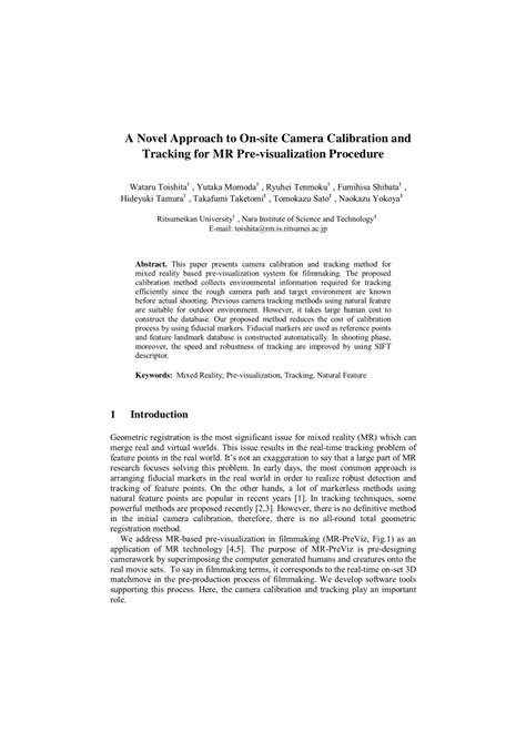 PDF A Novel Approach To On Site Camera Calibration And Tracking For