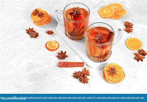 Strong Alcoholic Or Non Alcoholic Cocktail Mulled Wine With Spices Star Anise Cranberry And