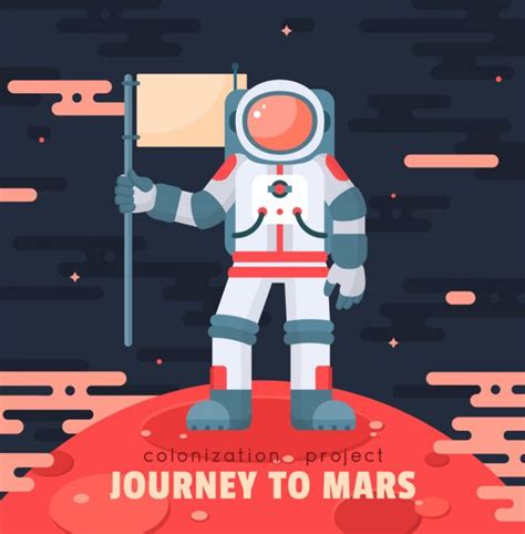 Vector Cartoon Illustration Mars Red Planet Solar System Futuristic