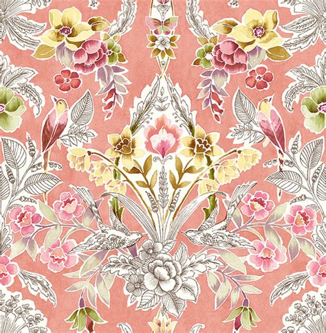 Vera Pink Floral Damask Wallpaper Wallpaper And Borders The Mural Store