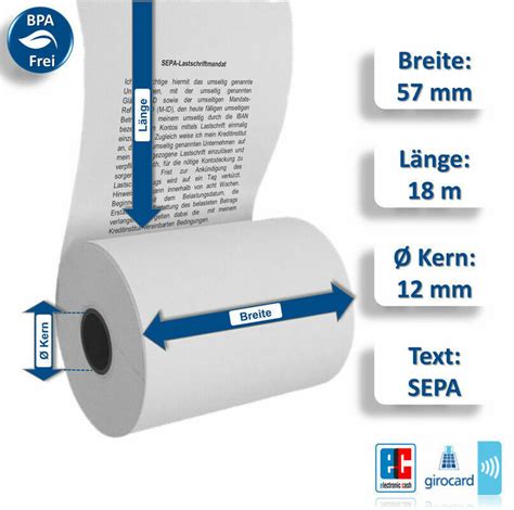 EC Cash Thermorollen 57 Mm X 18 M X 12 Mm Lastschrifttext Menge Zur