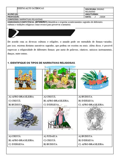 Narrativas Religiosas 5o Ano Atividades - 5 Ano Narrativas Religiosas | PDF | Religião e Espiritualidade