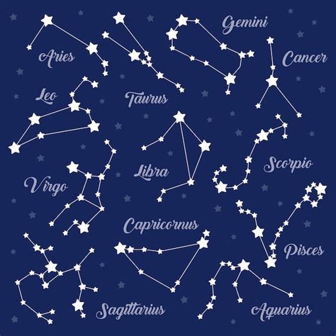 12 Constelaciones De Signos Del Zodiaco En Oscuridad Vector Premium