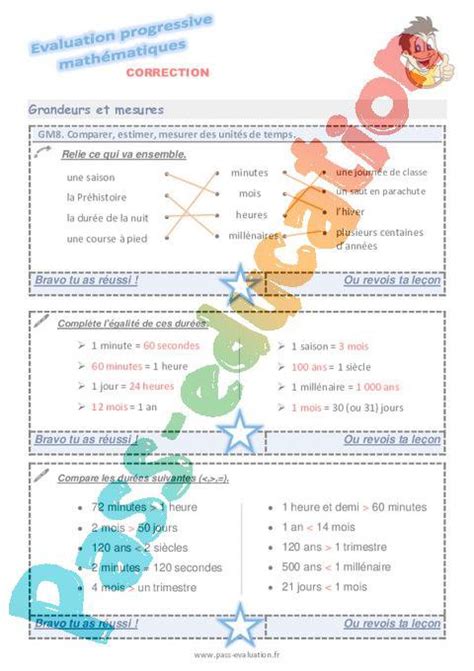 Comparer estimer mesurer des unités de temps au Ce1 Evaluation