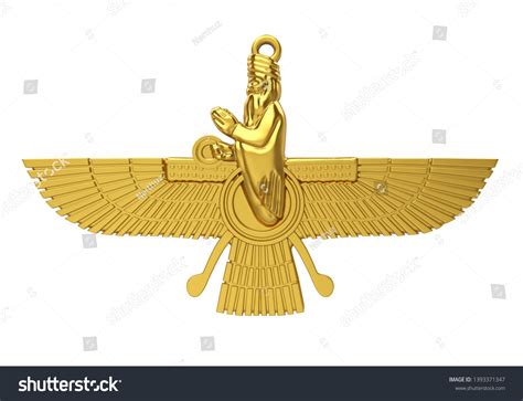 Golden Faravahar Symbol Isolated 3d Rendering Stock Illustration 1393371347