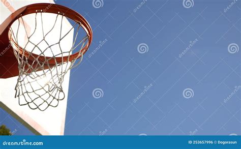 Basketball Court Outdoors Orange Hoop Net And Backboard For Basket