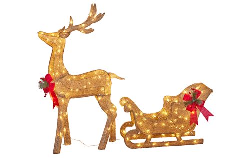 Christmas Sleigh & Reindeer with Lights, Indoor/Outdoor, 148cmL | Swish ...