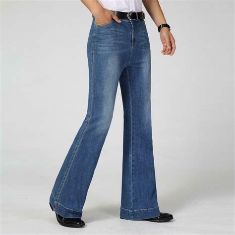 Male Bell Bottom Jeans Flared Cotton Denim Pants 60s 70s Retro Wide Leg Trousers Mens Bell