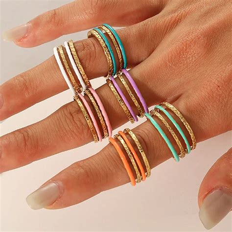 Anillos De Esmalte Multicapa Minimalistas Para Mujer Anillo De Acero