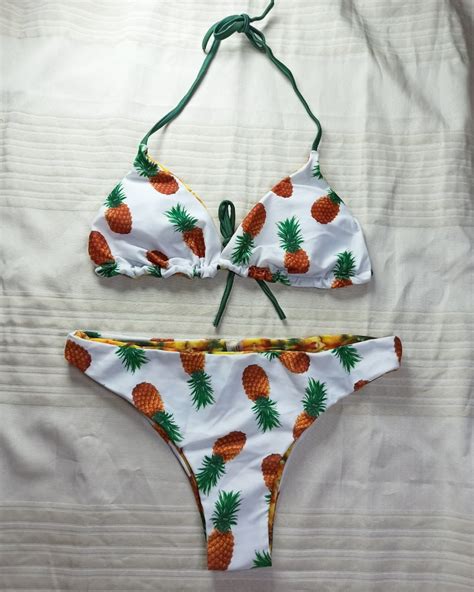 Reversible Pineapple Bikini Shein Women S Fashion Swimwear Bikinis