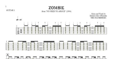 Zombie Tablature Rhythm Values For Guitar Guitar 1 Part