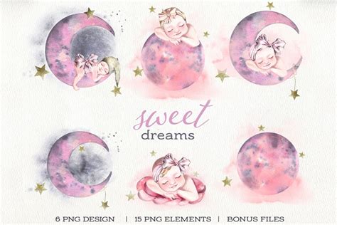 Cute Watercolor Clipart Newborn Baby Moon And Stars 927337