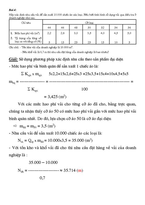 Bai Tap Giai Kttm2 Gt H·y X ̧c ®Þnh Nhu CÇu V¶i ®Ó S¶n XuÊt 10 ChiÕc ̧o C ̧c Lo¹i NÕu BiÕt T×