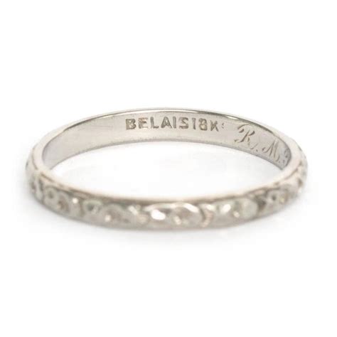 1920s Art Deco Engraved White Gold Wedding Band Ring For Sale At