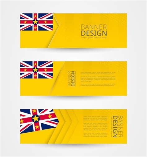 Premium Vector Set Of Three Horizontal Banners With Flag Of Niue Web