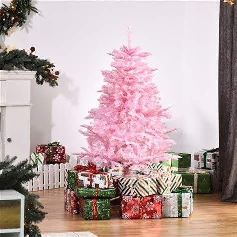 Homcom Ft Unlit Full Pink Artificial Christmas Tree With Automatic