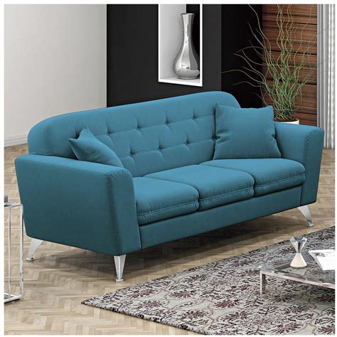 Sofá 3 Lugares Madri Linoforte Suede Veludo Azul Turquesa Linoforte