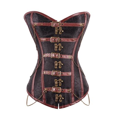 Womens Gothic Steampunk Corsets Satin Clasp Overbust Top Waist Trainer