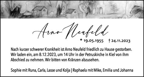 Traueranzeigen Von Arno Neufeld Trauer Anzeigen De